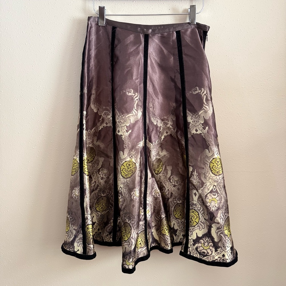 Apostrophe Metallic Brocade Midi Skirt Bronze Gold Velvet Size 2 - Picture 10 of 12